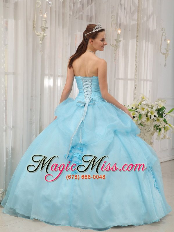 wholesale light blue ball gown sweetheart floor-length organza appliques quinceanera dress