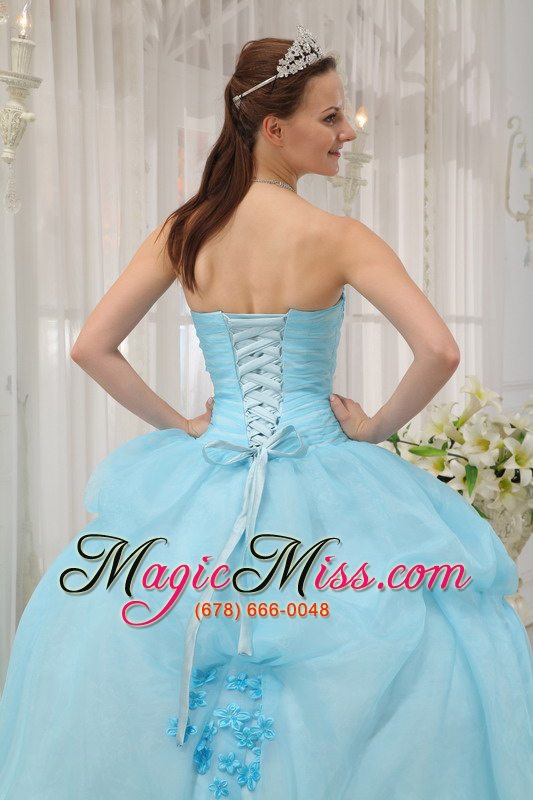 wholesale light blue ball gown sweetheart floor-length organza appliques quinceanera dress