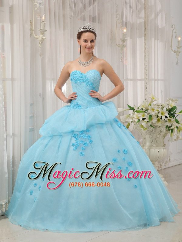 wholesale light blue ball gown sweetheart floor-length organza appliques quinceanera dress