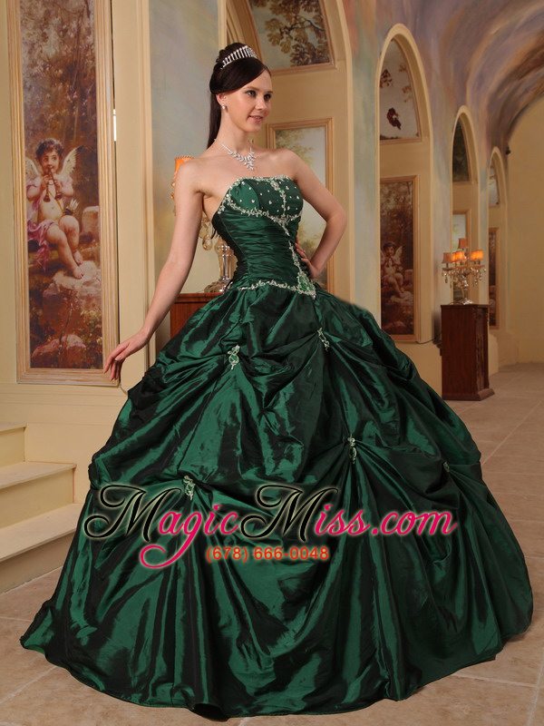 wholesale hunter green ball gown strapless floor-length beading taffeta quinceanera dress