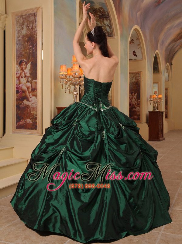 wholesale hunter green ball gown strapless floor-length beading taffeta quinceanera dress