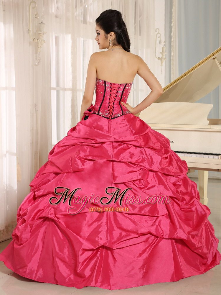 wholesale hot pink beaded and hand made flowers quinceanera dress with pick-ups for custom made in kapaa city hawaii