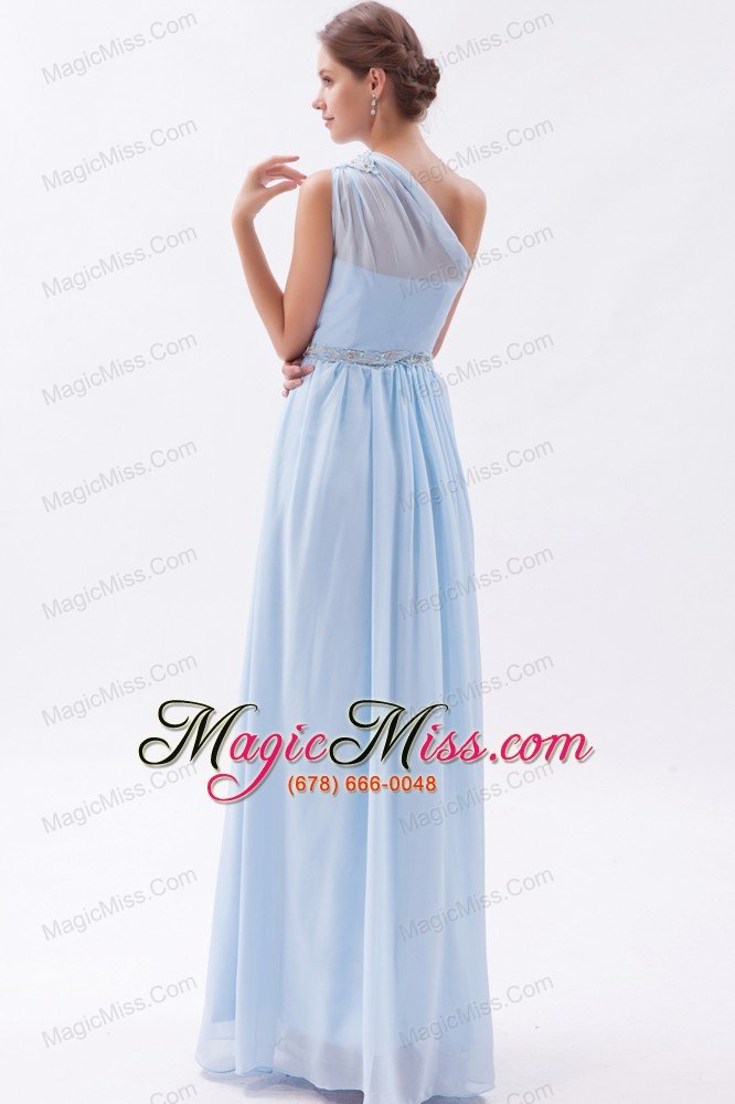 wholesale light blue empire one shoulder prom dress chiffon beading floor-length