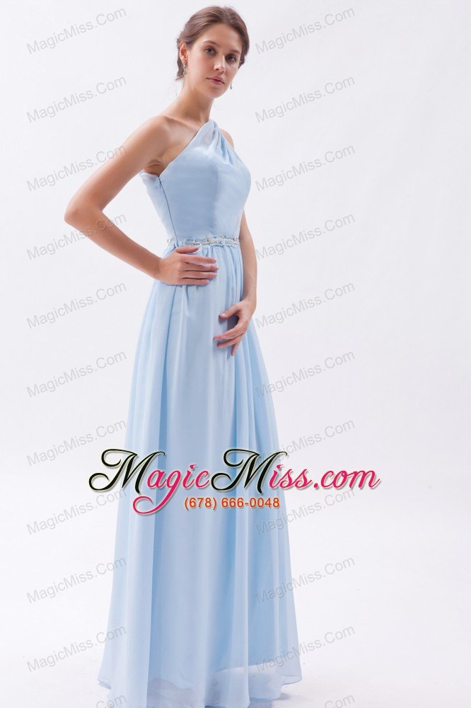 wholesale light blue empire one shoulder prom dress chiffon beading floor-length