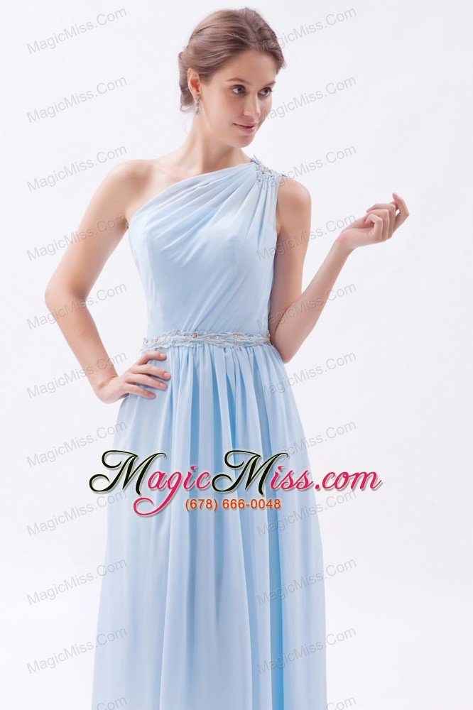 wholesale light blue empire one shoulder prom dress chiffon beading floor-length