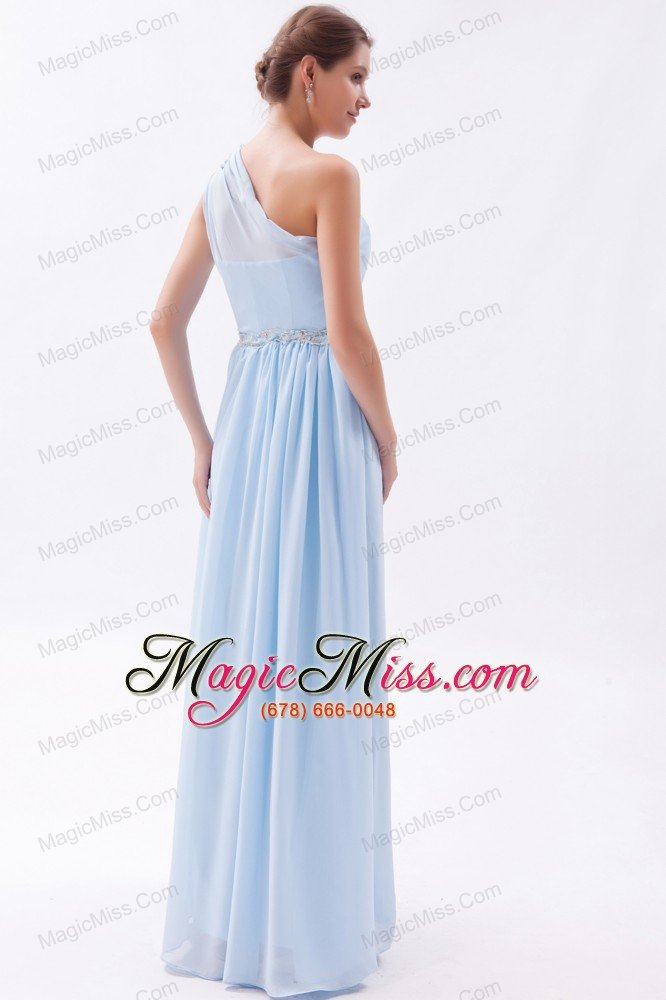 wholesale light blue empire one shoulder prom dress chiffon beading floor-length