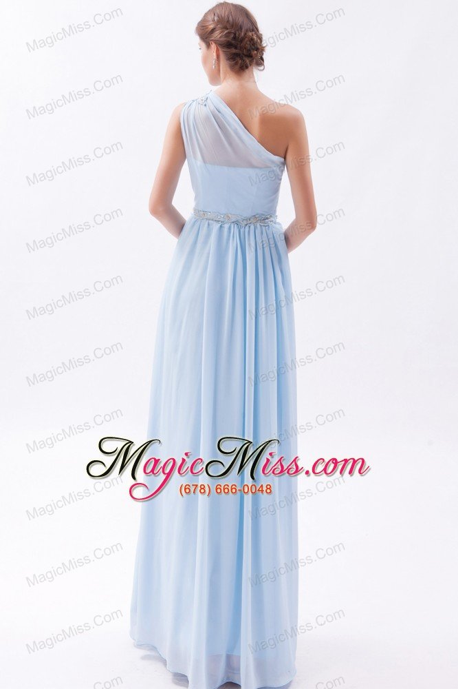 wholesale light blue empire one shoulder prom dress chiffon beading floor-length