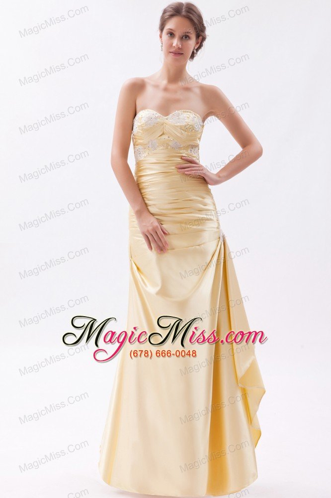 wholesale champagne column / sheath sweetheart prom dresstaffeta appliques with beading floor-length