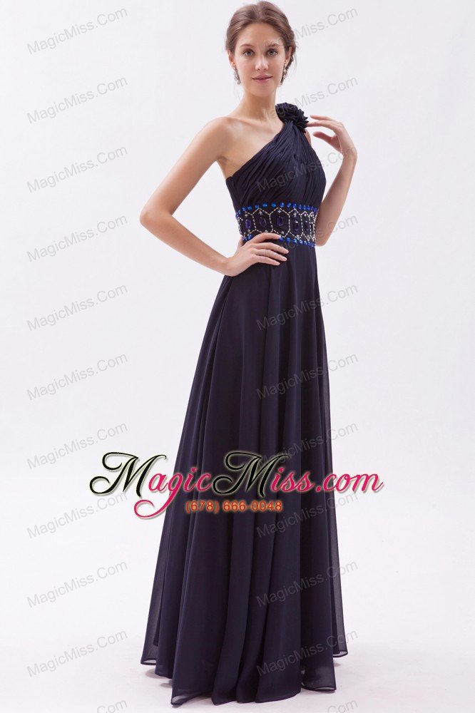 wholesale black empire one shoulder prom dress chiffon beading floor-length