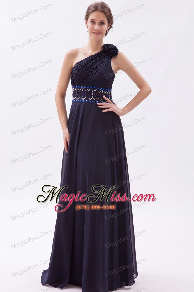 wholesale black empire one shoulder prom dress chiffon beading floor-length