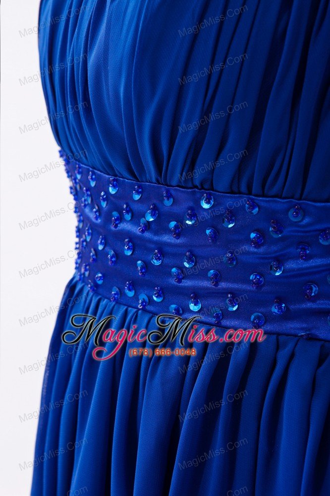 wholesale royal blue chiffon beading prom dress empire one shoulder floor-length