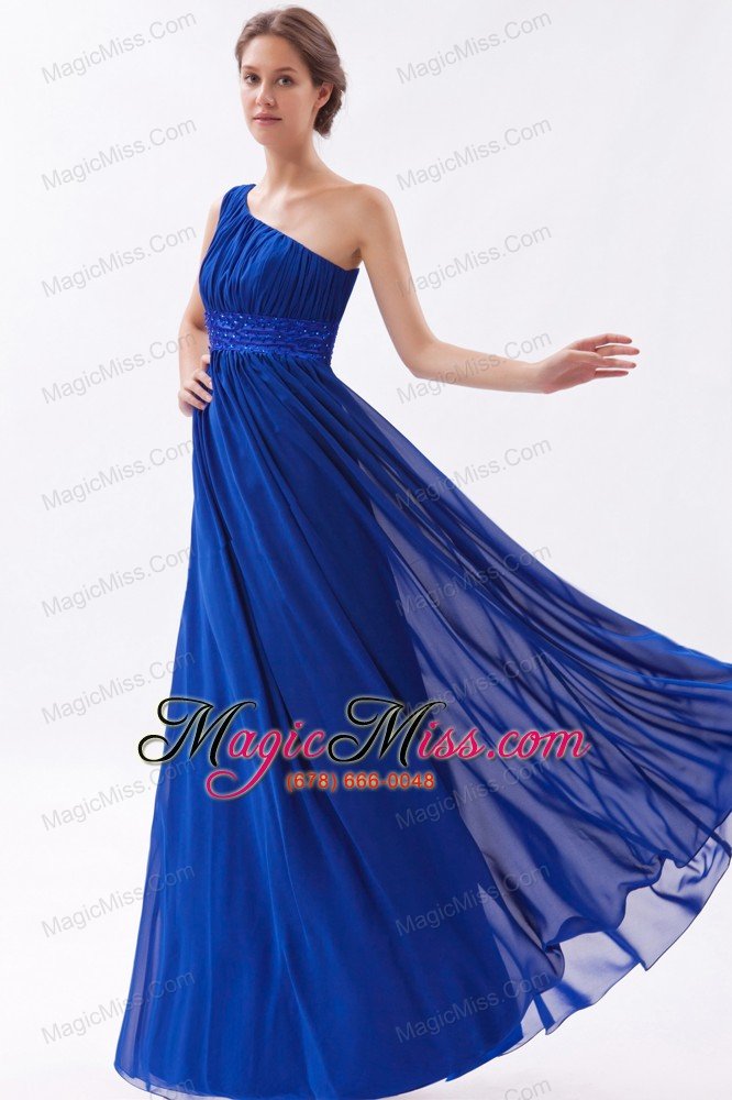 wholesale royal blue chiffon beading prom dress empire one shoulder floor-length