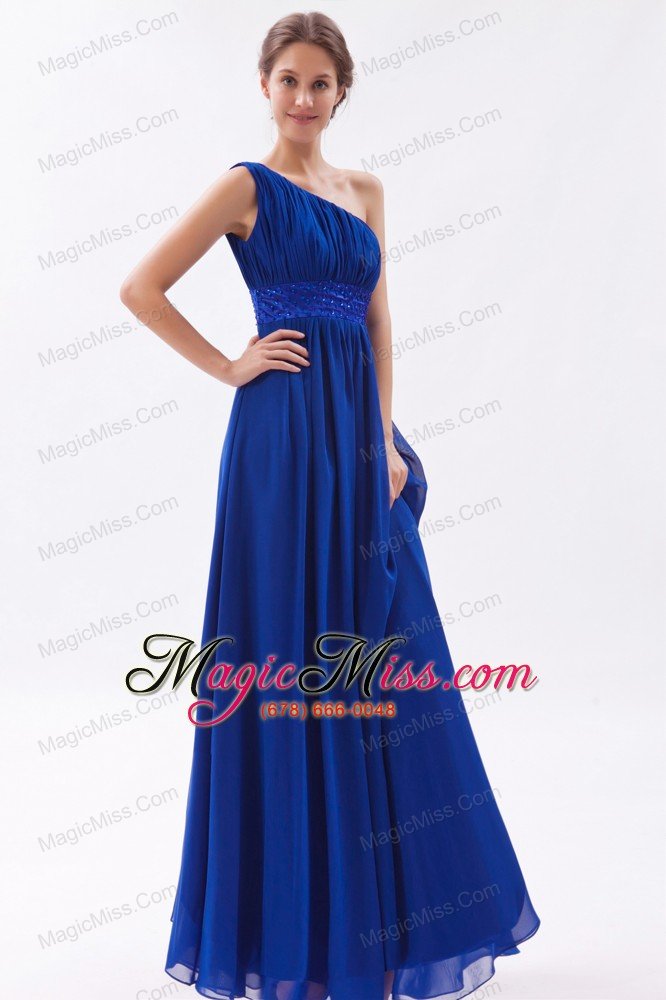 wholesale royal blue chiffon beading prom dress empire one shoulder floor-length