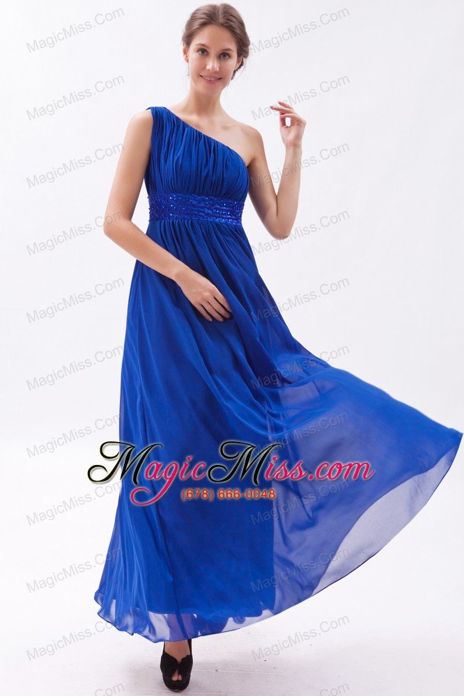 wholesale royal blue chiffon beading prom dress empire one shoulder floor-length