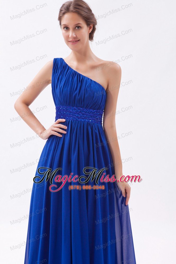 wholesale royal blue chiffon beading prom dress empire one shoulder floor-length