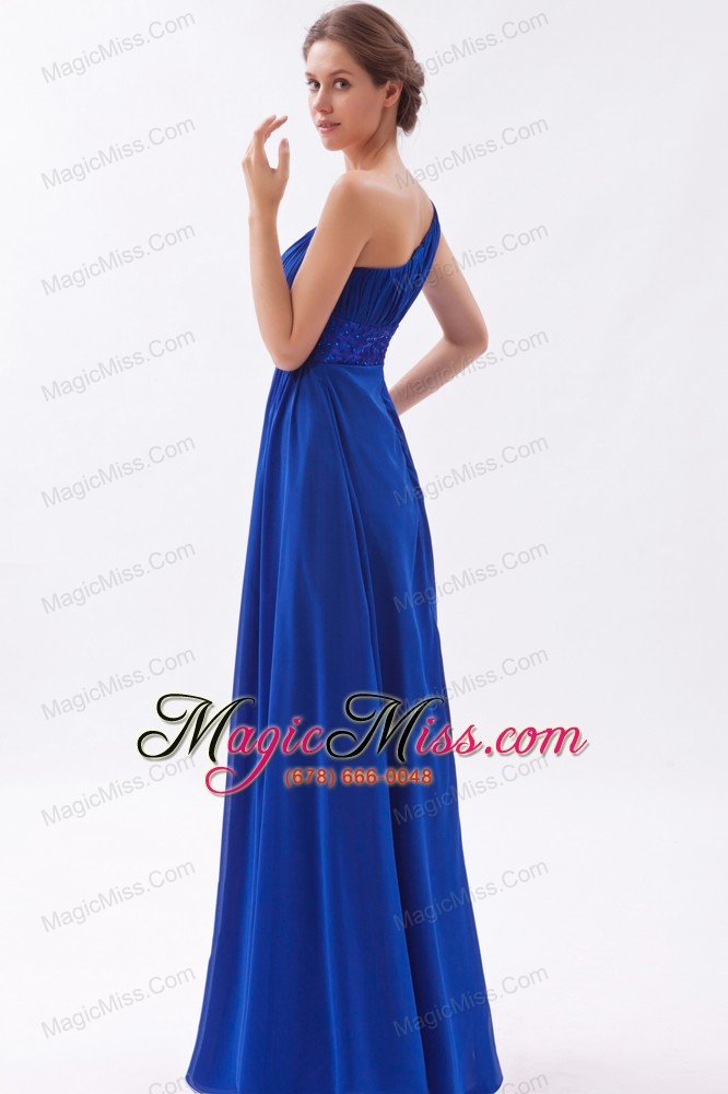 wholesale royal blue chiffon beading prom dress empire one shoulder floor-length