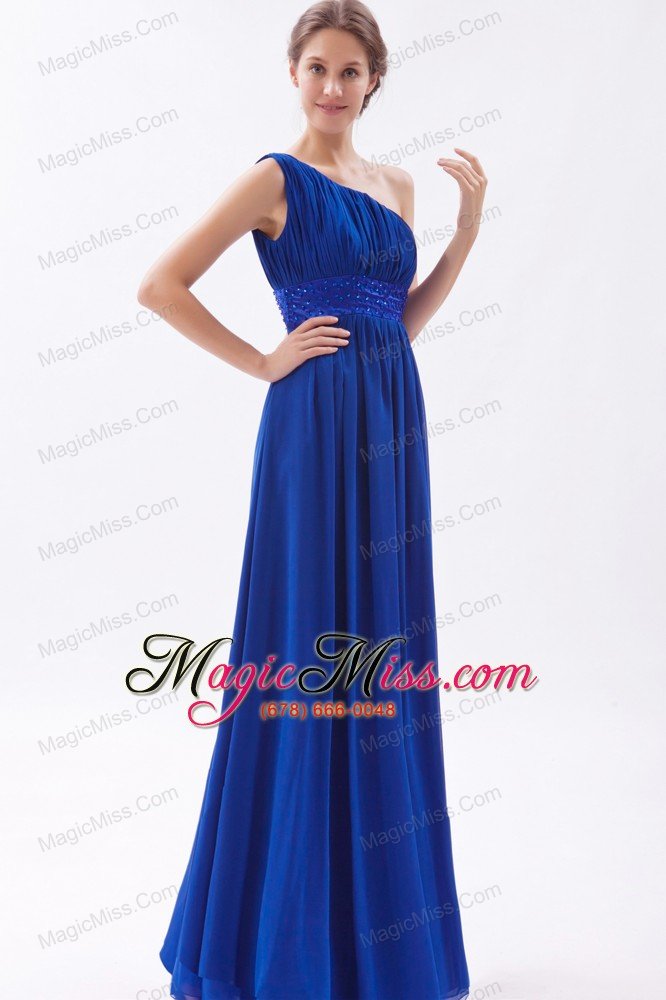 wholesale royal blue chiffon beading prom dress empire one shoulder floor-length