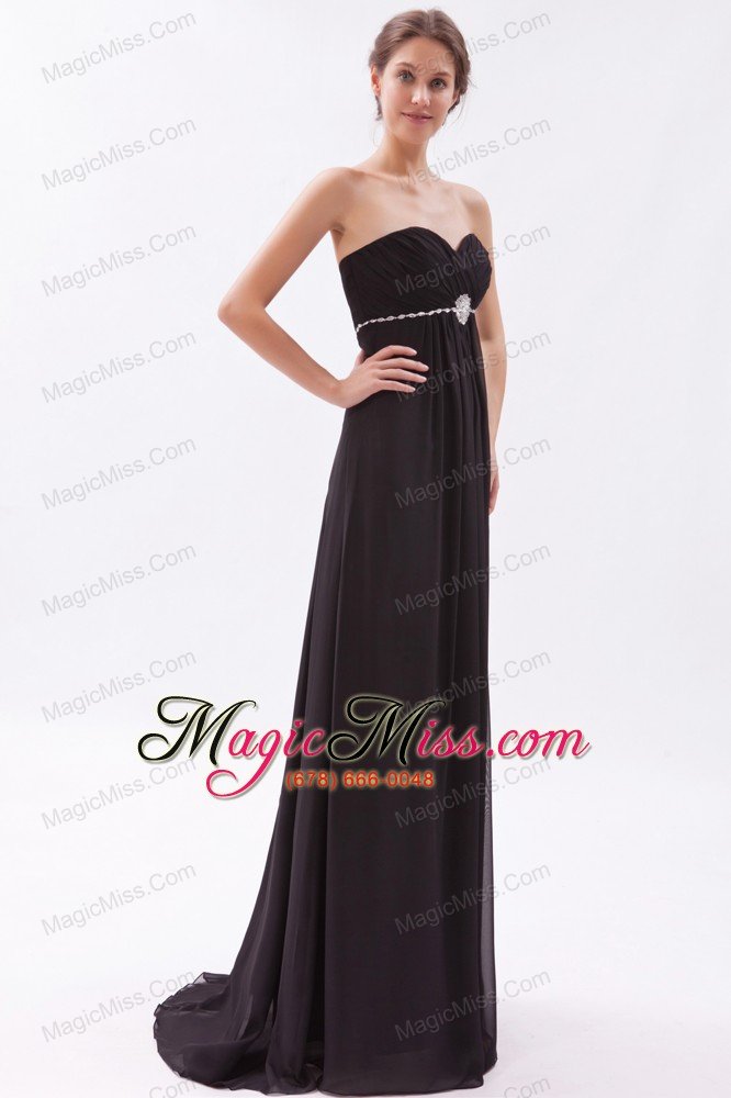 wholesale black empire sweetheart prom dress chiffon beading brush train