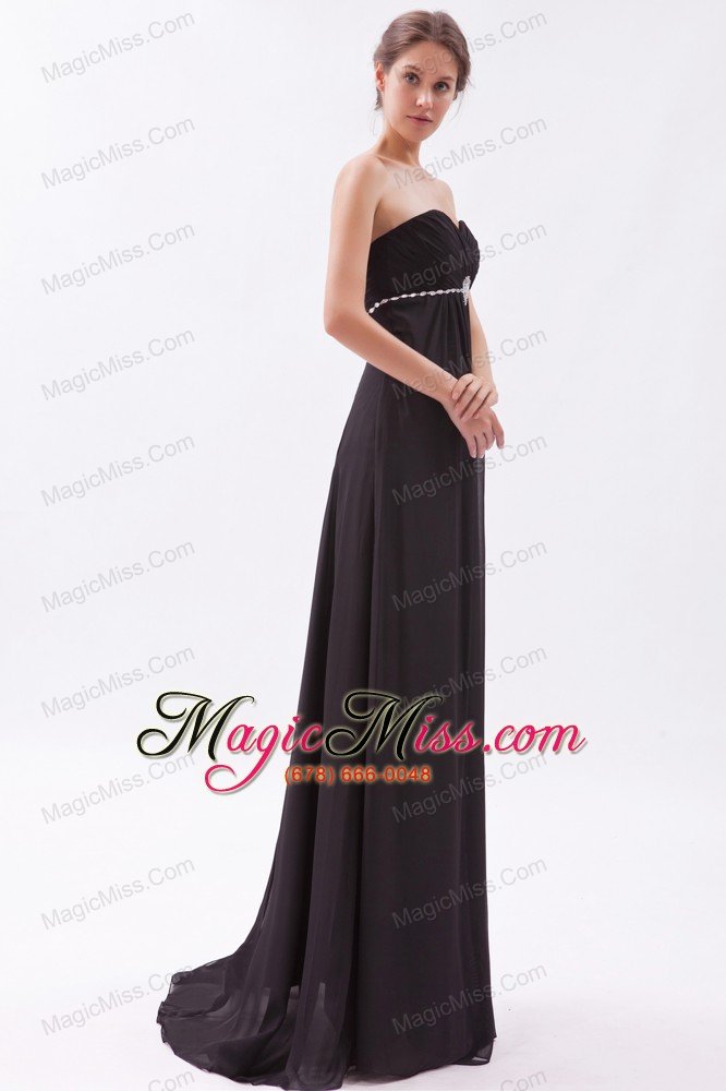 wholesale black empire sweetheart prom dress chiffon beading brush train