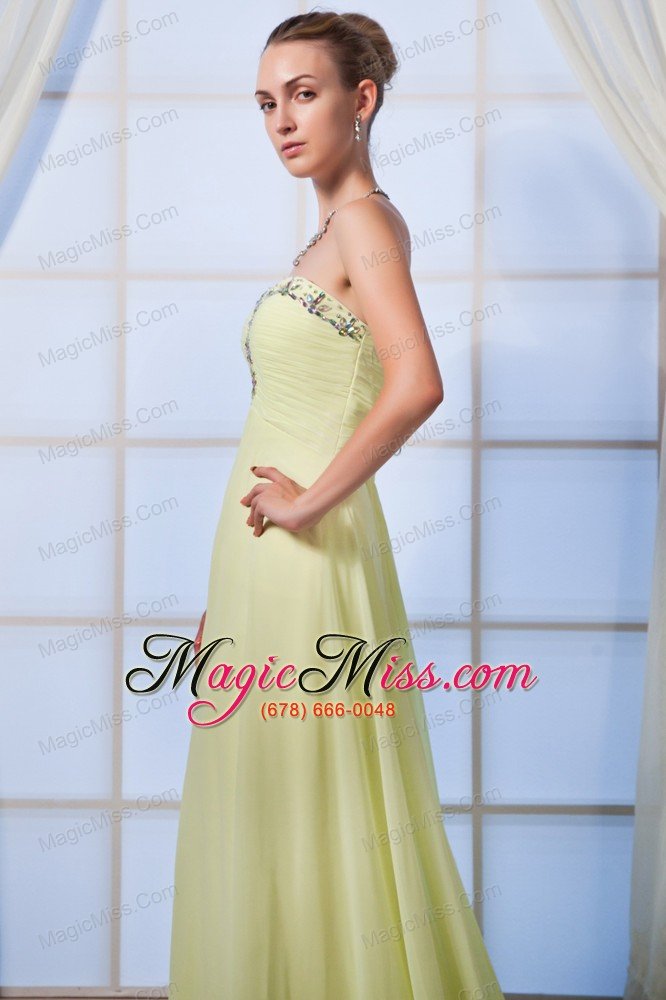 wholesale yellow green empire sweetheart beading prom dress brush train chiffon