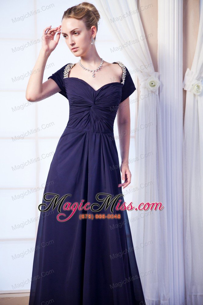 wholesale navy blue empire sweetheart prom dress chiffon beading brush train