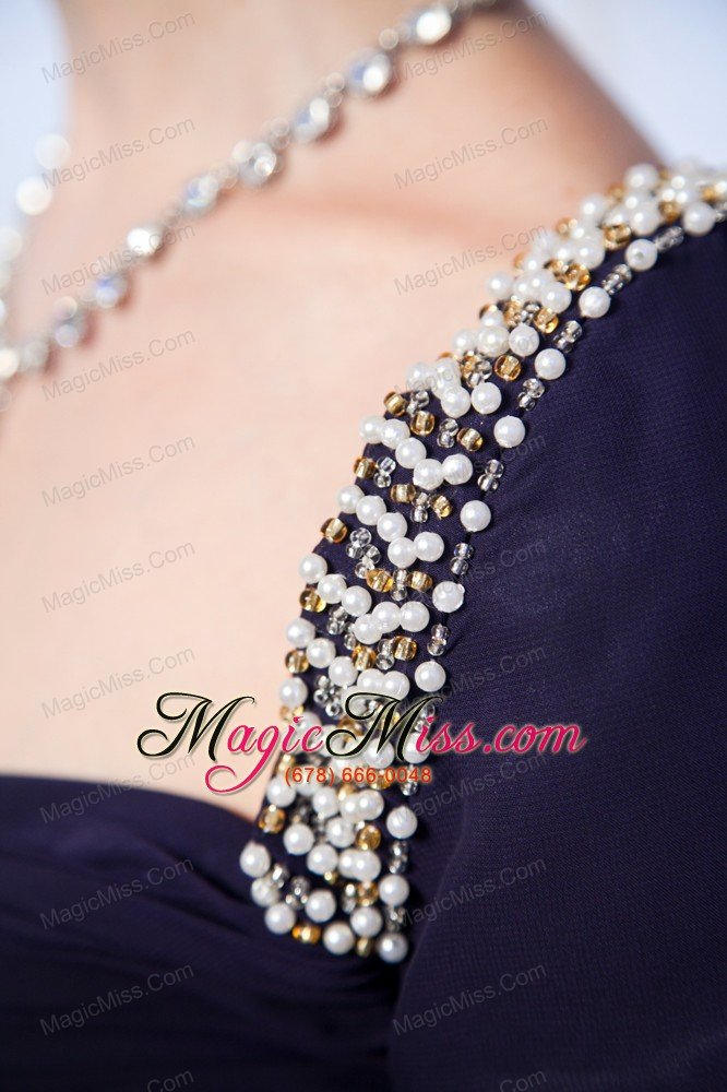 wholesale navy blue empire sweetheart prom dress chiffon beading brush train