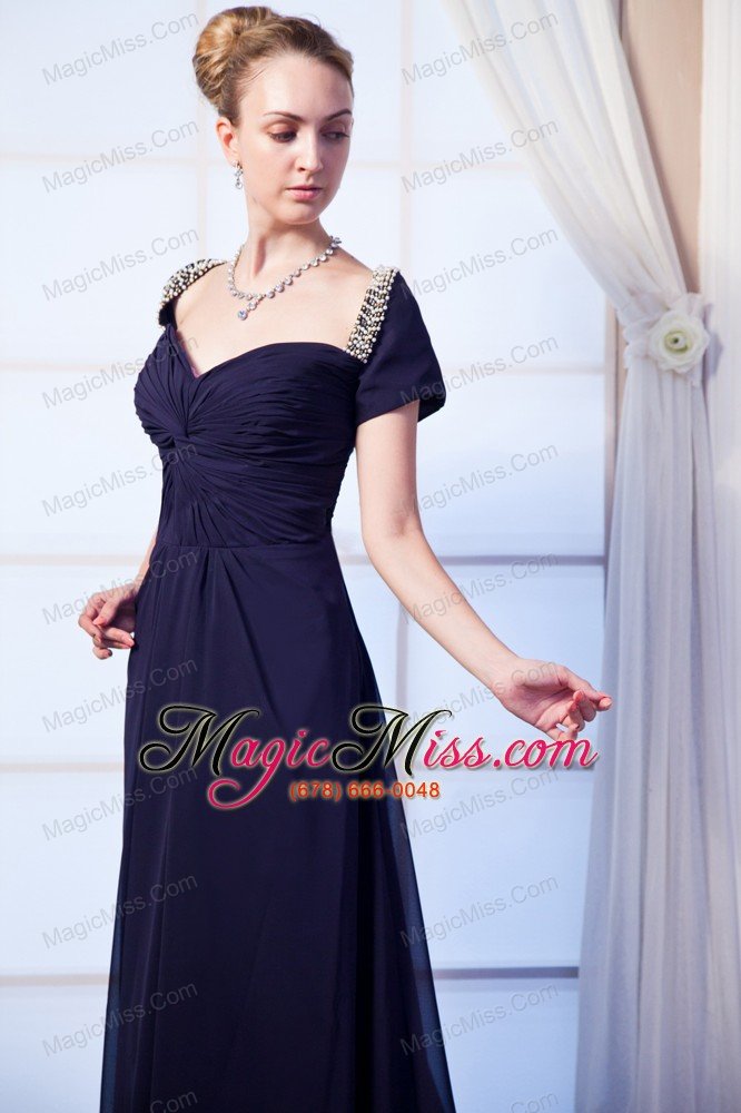 wholesale navy blue empire sweetheart prom dress chiffon beading brush train