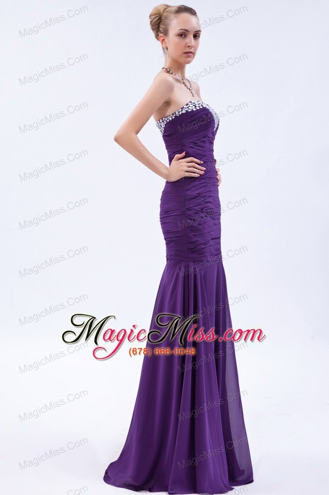 wholesale purple mermaid sweetheart brush train chiffon beading and ruch prom dress