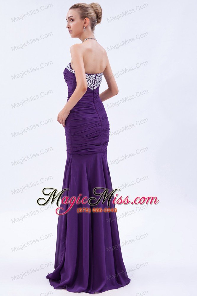 wholesale purple mermaid sweetheart brush train chiffon beading and ruch prom dress