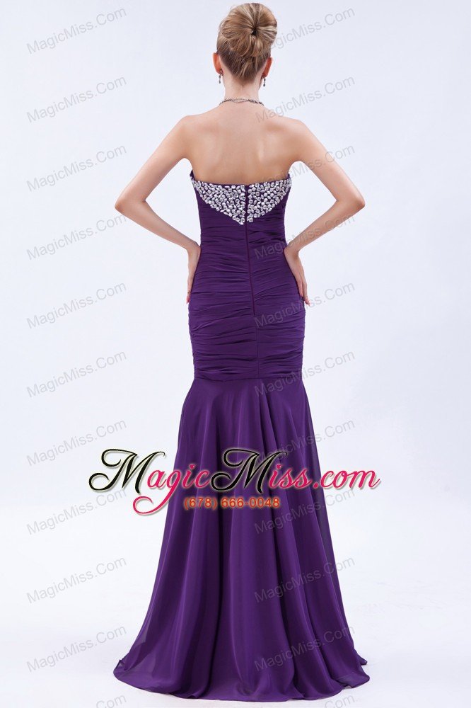 wholesale purple mermaid sweetheart brush train chiffon beading and ruch prom dress