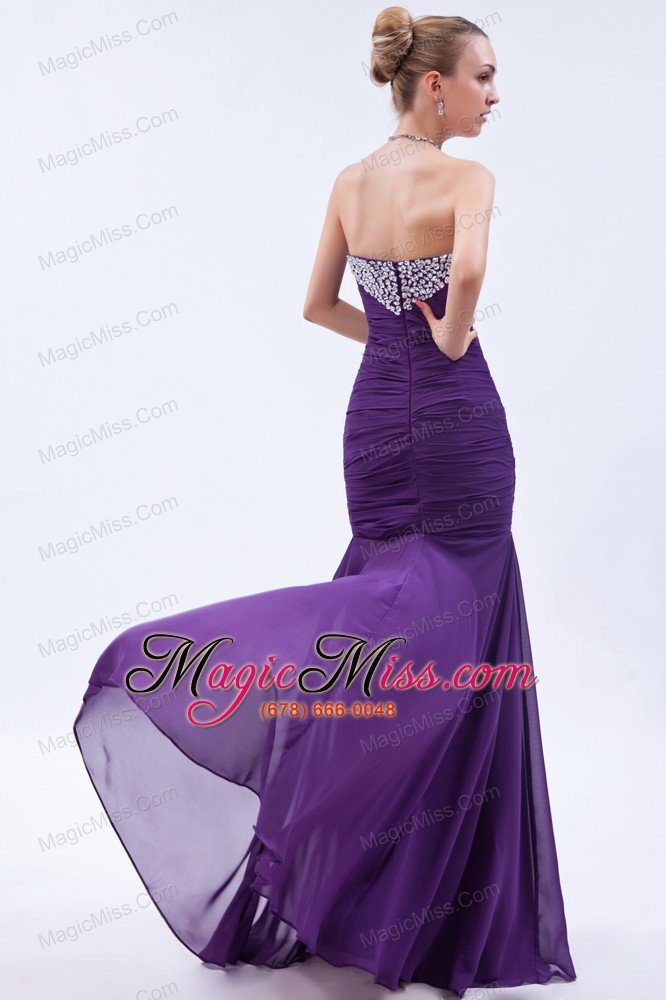 wholesale purple mermaid sweetheart brush train chiffon beading and ruch prom dress