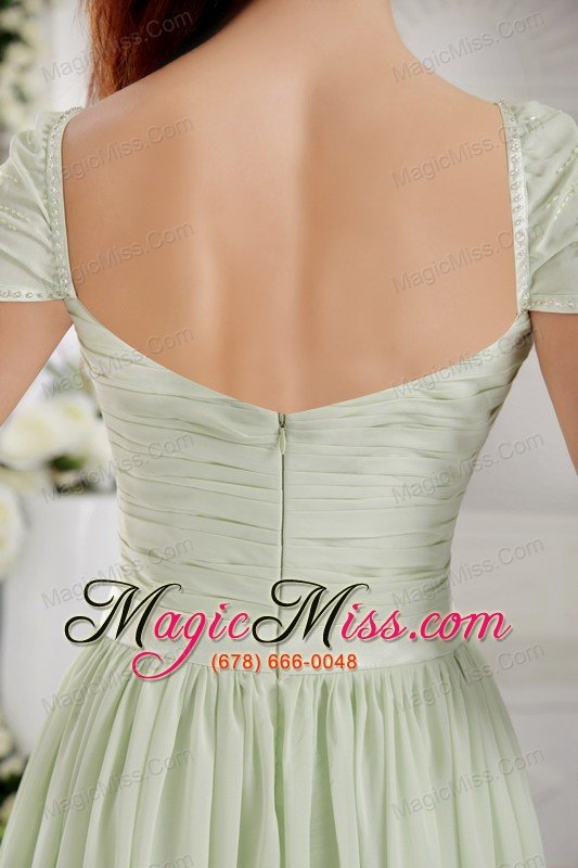 wholesale apple green empire off the shoulder brush train chiffon ruch prom dress