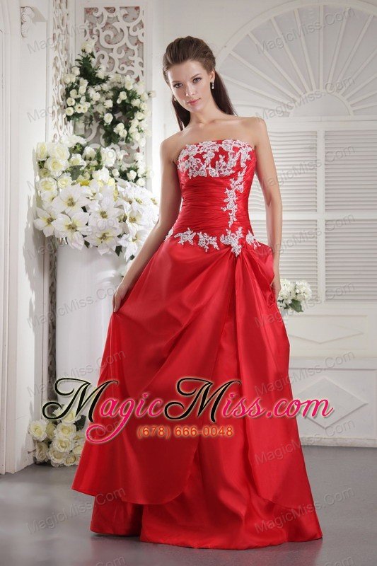 wholesale red a-line / princess strapless floor-length taffeta appliques prom/ evening dress