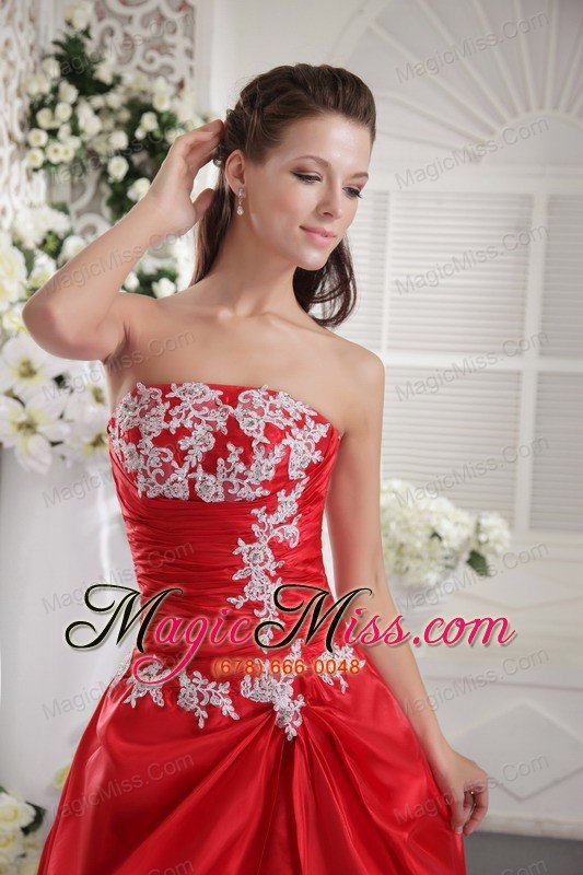 wholesale red a-line / princess strapless floor-length taffeta appliques prom/ evening dress