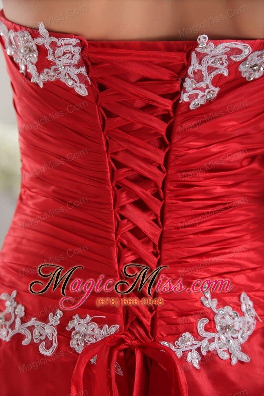 wholesale red a-line / princess strapless floor-length taffeta appliques prom/ evening dress