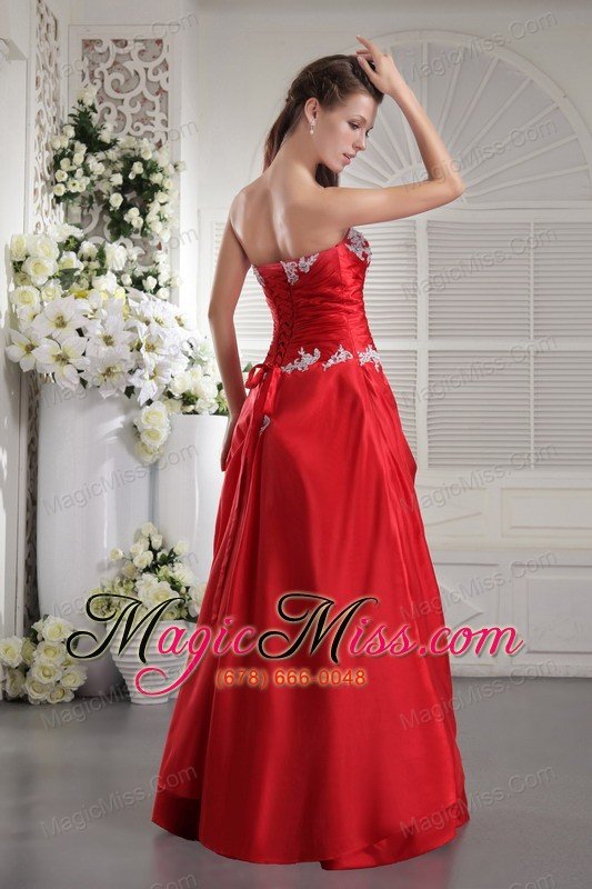 wholesale red a-line / princess strapless floor-length taffeta appliques prom/ evening dress