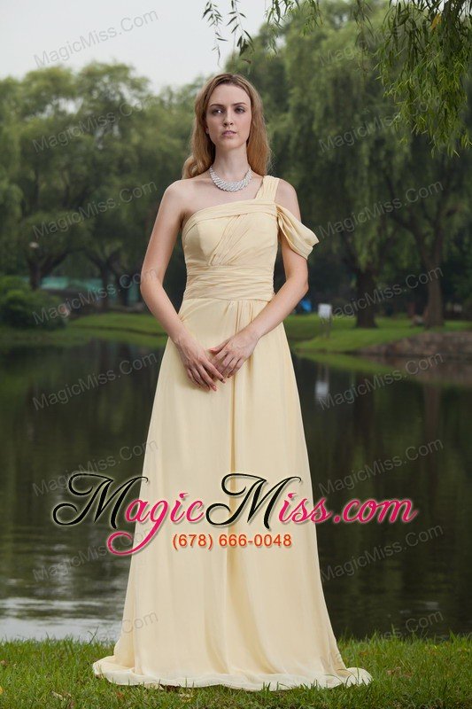 wholesale yellow empire one shoulder brush/sweep chiffon ruch prom dress