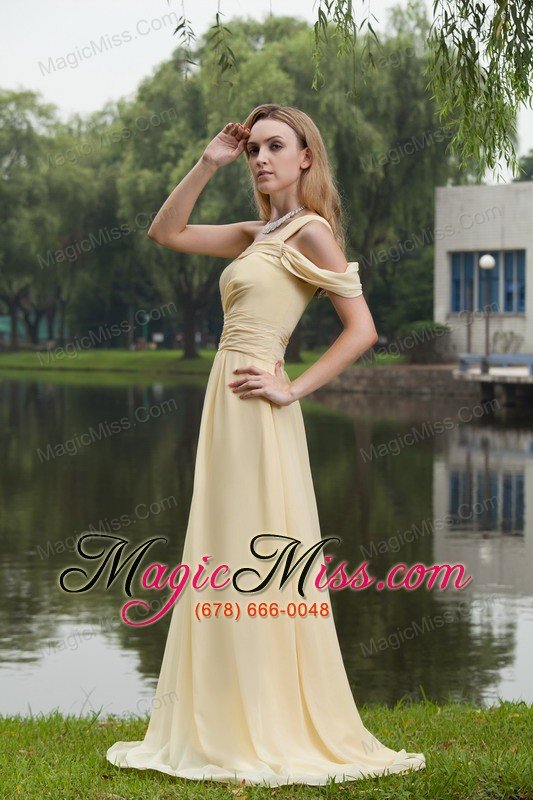 wholesale yellow empire one shoulder brush/sweep chiffon ruch prom dress