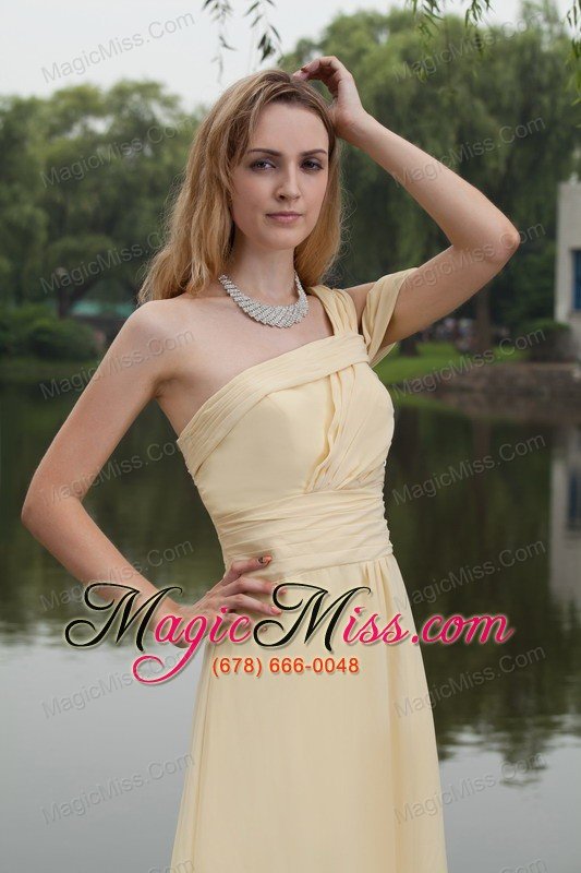 wholesale yellow empire one shoulder brush/sweep chiffon ruch prom dress