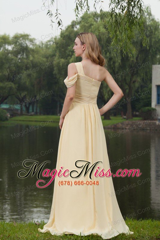 wholesale yellow empire one shoulder brush/sweep chiffon ruch prom dress