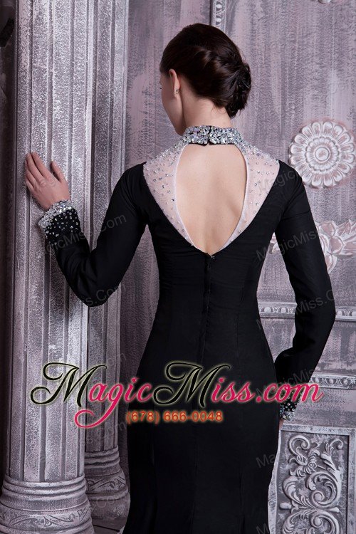 wholesale sexy black column mother of the bride dress high-neck chiffon beading brush train