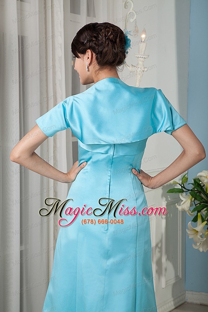 wholesale cheap aqua blue prom dress column strapsless floor-length satin