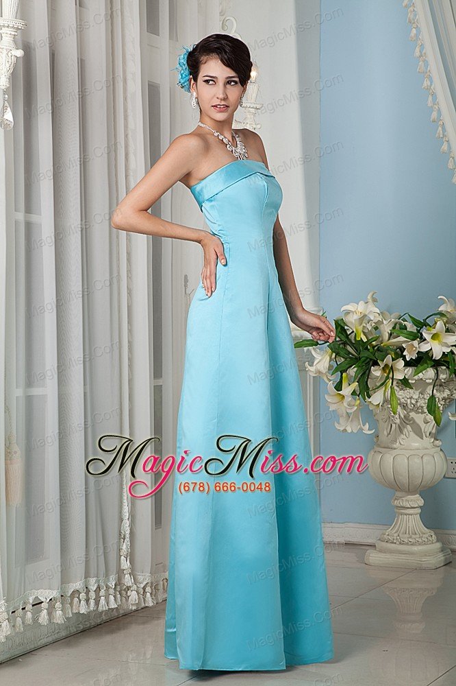 wholesale cheap aqua blue prom dress column strapsless floor-length satin