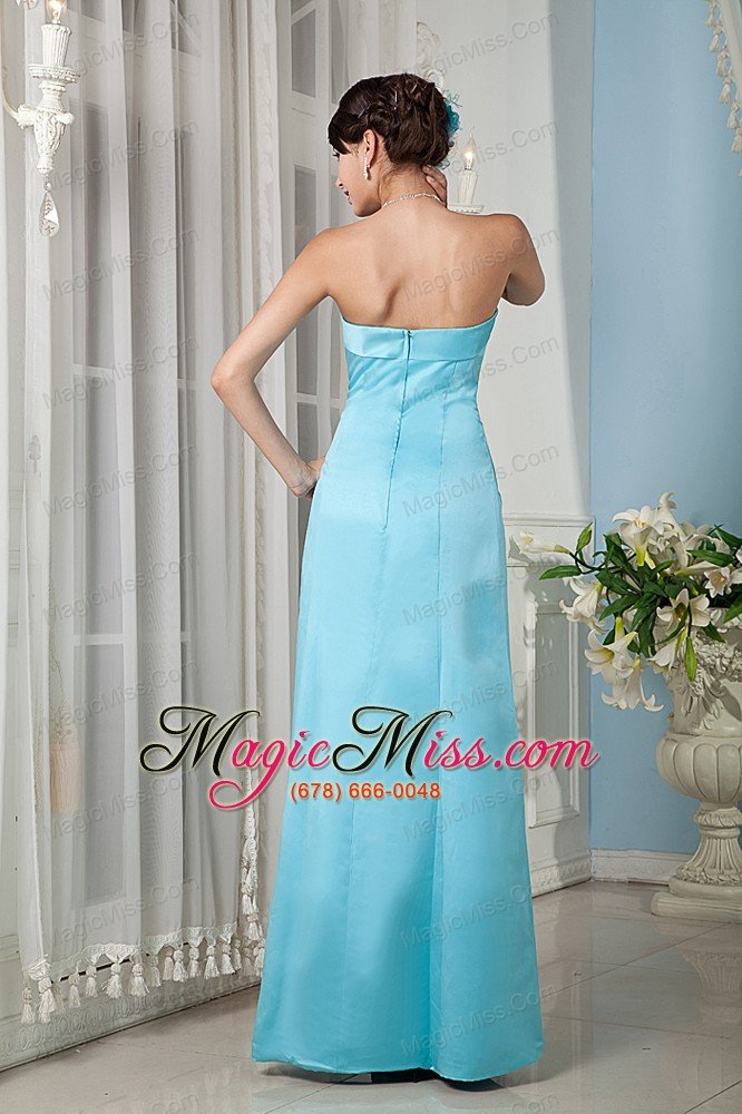 wholesale cheap aqua blue prom dress column strapsless floor-length satin