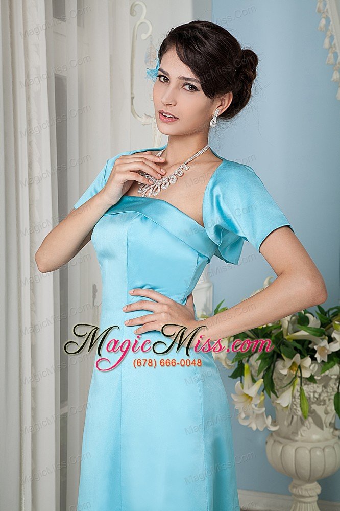 wholesale cheap aqua blue prom dress column strapsless floor-length satin