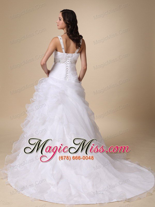 wholesale beautiful a-line v-neck court train taffeta and organza beading and ruffles wedding dress