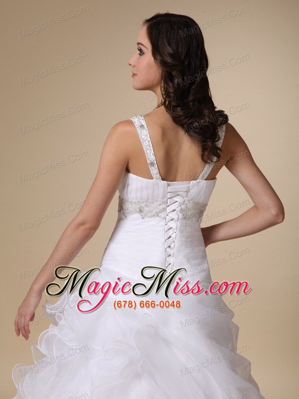 wholesale beautiful a-line v-neck court train taffeta and organza beading and ruffles wedding dress