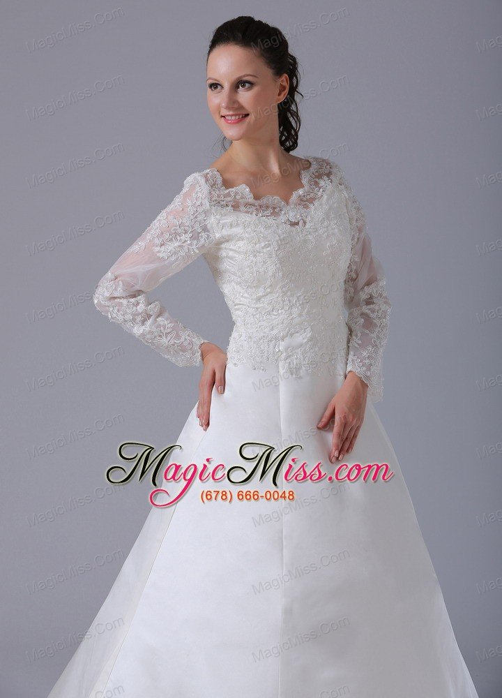 wholesale a-line v-neck long sleeves lace decorate wedding dress with court train in bloomfield connecticut