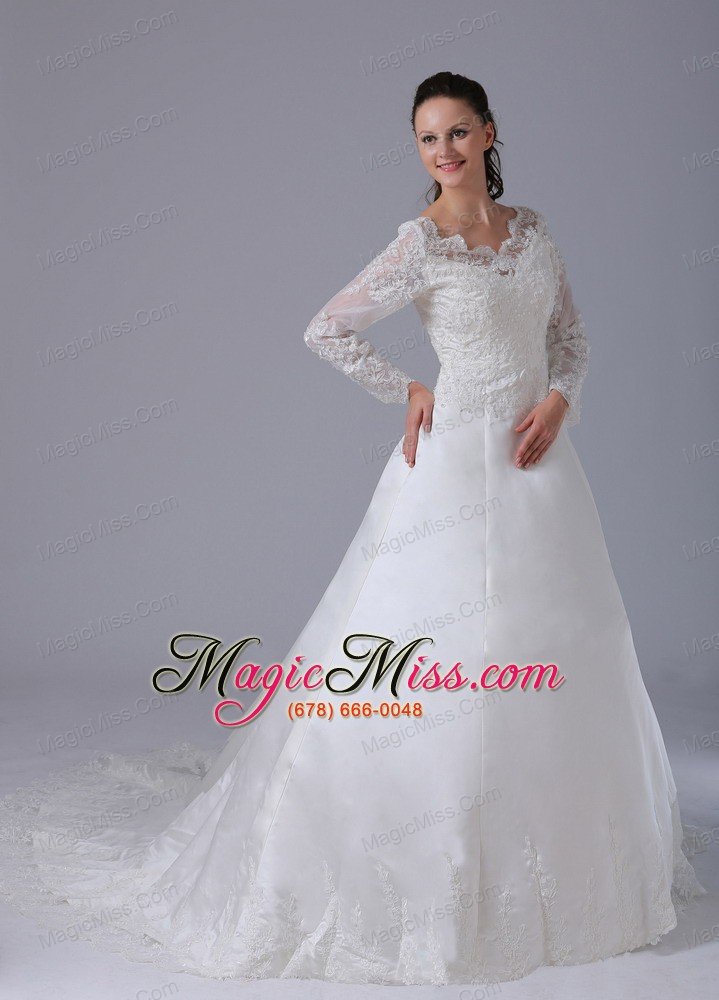 wholesale a-line v-neck long sleeves lace decorate wedding dress with court train in bloomfield connecticut