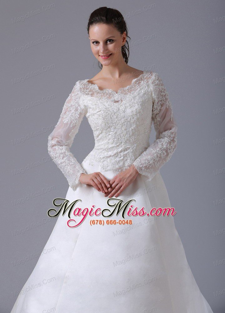 wholesale a-line v-neck long sleeves lace decorate wedding dress with court train in bloomfield connecticut